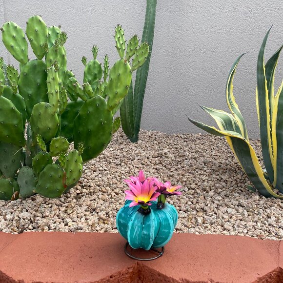 Handpainted Metal Mini Bisnaga Cactus Yard Art Garden Decor - Picture 10 of 14